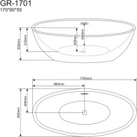 Акриловая ванна Grossman GR-1701 170x80 см, отдельностоящая, белая, овальная, с каркасом, со сливом-переливом