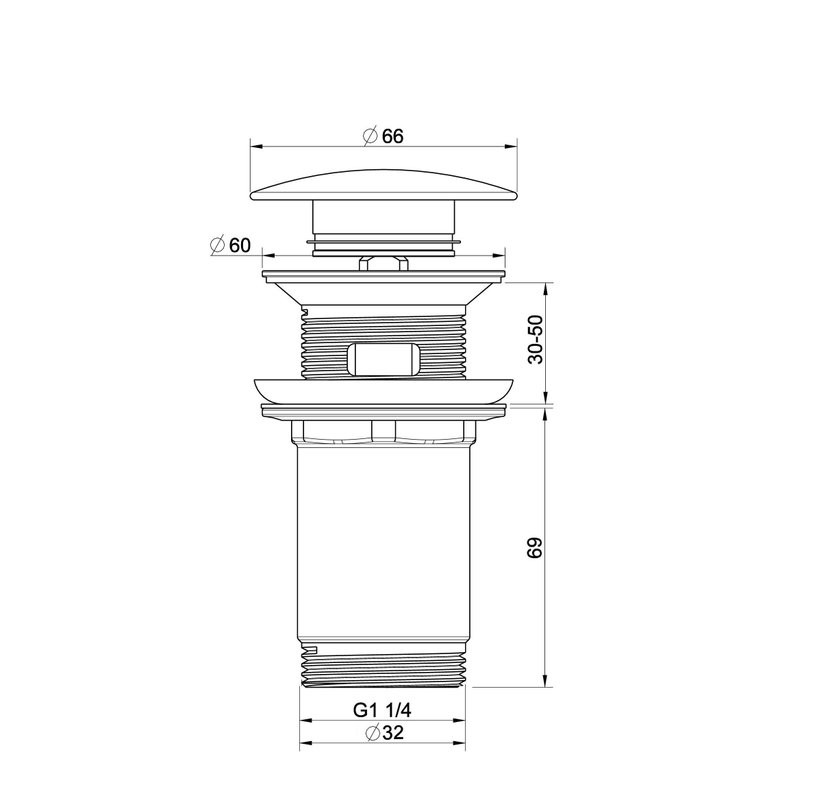 Донный клапан для раковины Wonzon & Woghand WW-88SS09-BGM с переливом, темный графит