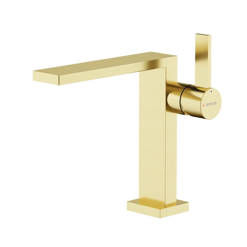 Смеситель для раковины Sancos Linn, брашированное золото, PVD покрытие, SC9019BG