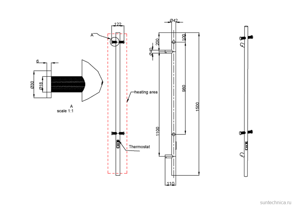 Полотенцесушитель электрический Boheme Uno 726-BRB 150x10 см, скрытое подключение, брашированная бронза, I-образный