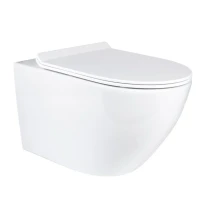 Комплект Унитаз подвесной BOND Oval F01-10Long удлиненный, безободковый, с микролифтом, белый + Инсталляция VitrA V-Fix Core 732-5800-01PV + Кнопка Root Square 740-2395 никель