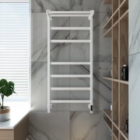 Полотенцесушитель электрический Grota Tela 530х1200 RAL9016 EL 120x55 см, подключение справа, слева, скрытое подключение справа, матовый белый, лесенка, из стали, с полкой