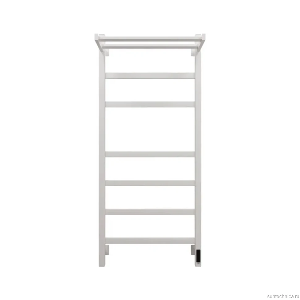 Полотенцесушитель электрический Grota Tela 530х1200 RAL9016 EL 120x55 см, подключение справа, слева, скрытое подключение справа, матовый белый, лесенка, из стали, с полкой