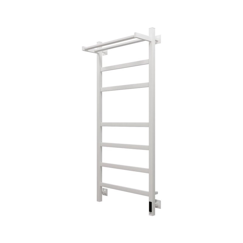 Полотенцесушитель электрический Grota Tela 530х1200 RAL9016 EL 120x55 см, подключение справа, слева, скрытое подключение справа, матовый белый, лесенка, из стали, с полкой