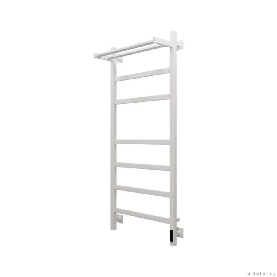Полотенцесушитель электрический Grota Tela 530х1200 RAL9016 EL 120x55 см, подключение справа, слева, скрытое подключение справа, матовый белый, лесенка, из стали, с полкой