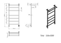 Полотенцесушитель электрический Grota Tela 530х1200 RAL9016 EL 120x55 см, подключение справа, слева, скрытое подключение справа, матовый белый, лесенка, из стали, с полкой