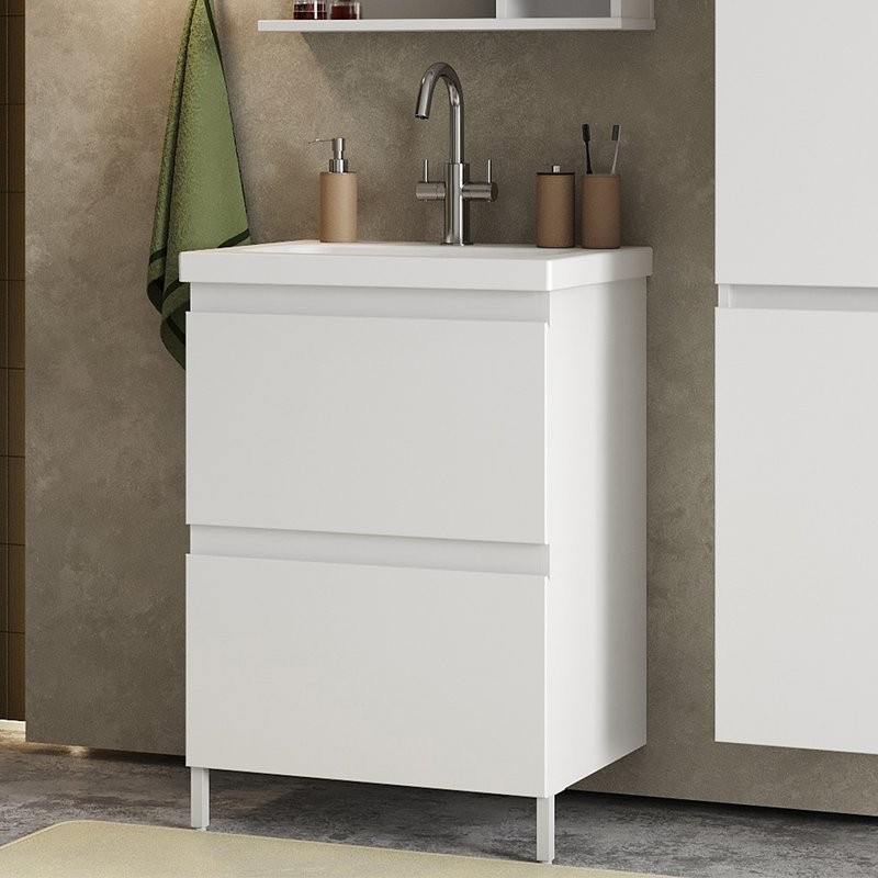 Тумба с раковиной Belux Эридан Н 50-02 напольная, 2 ящика, белая