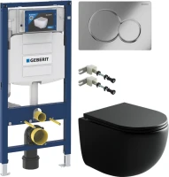 Комплект Унитаз подвесной Ceramicanova UP Rimless CN4007MB черный матовый + Инсталляция Geberit Duofix UP 320 111.300.00.5 + Кнопка Sigma 01 115.770.21.5 хром + Крепления 111.815.00.1 к стене