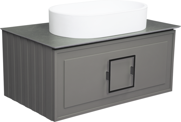 Тумба с раковиной La Fenice Cubo 80 подвесная, cappuccino, ручка черная, столешница черный мрамор, раковина белая матовая