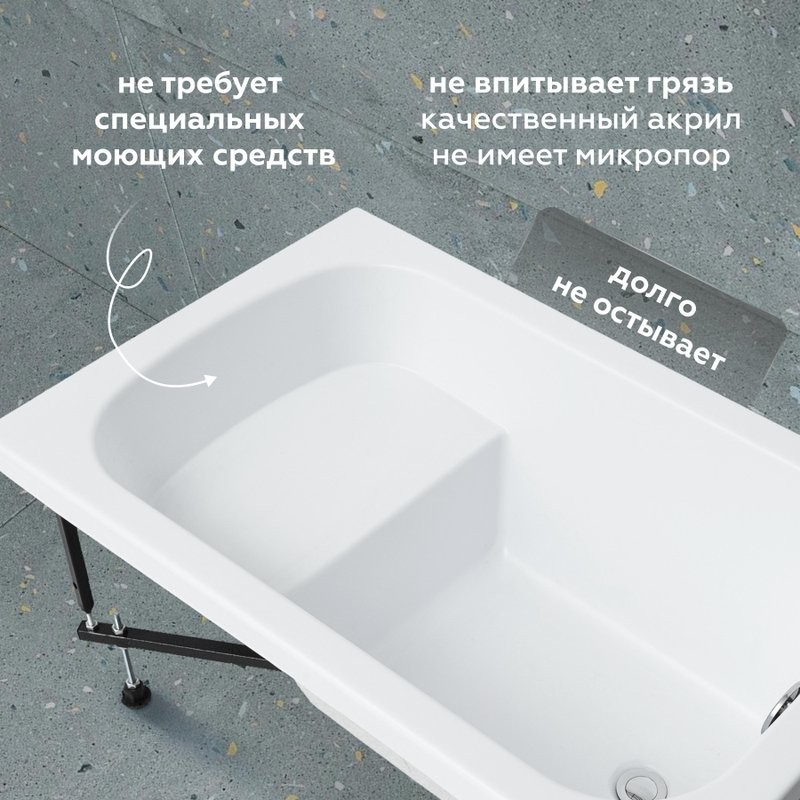 Акриловая ванна Aquanet Elba 00329640 110x70 см, пристенная, белая, с каркасом, для инвалидов, с сиденьем