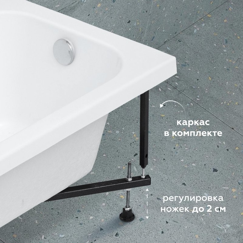 Акриловая ванна Aquanet Elba 00329640 110x70 см, пристенная, белая, с каркасом, для инвалидов, с сиденьем