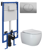 Комплект Унитаз подвесной Ceramicanova Play CN3001 с микролифтом, безободковый + Инсталляция STWORKI + Кнопка 230823 хром матовый