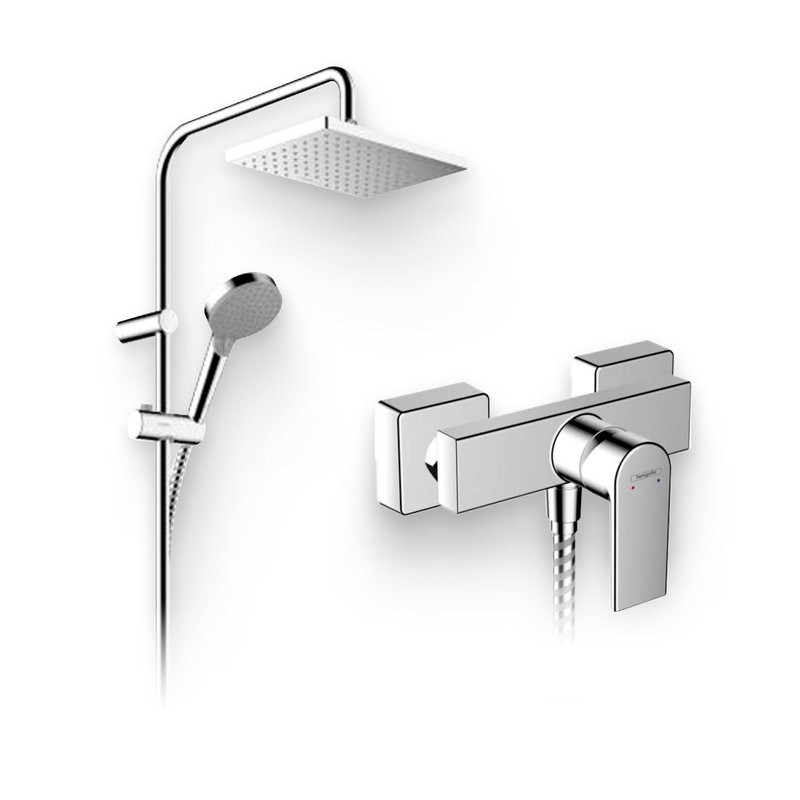 Душевой комплект Смеситель для душа Hansgrohe Vernis Shape 71650000 хром + Стойка 26282000 Showerpipe 230 1jet Reno хром