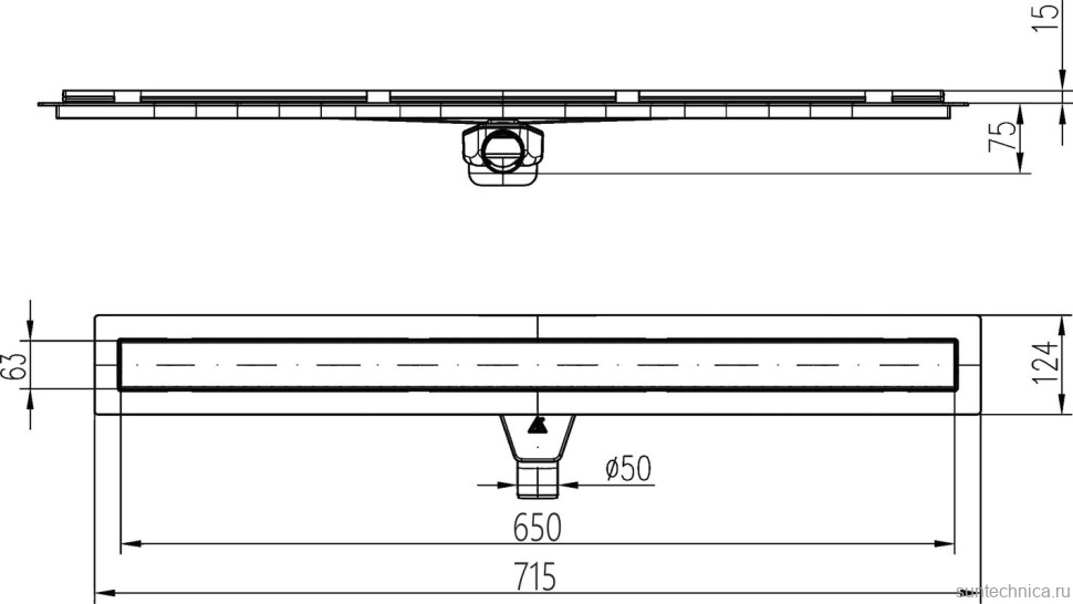 Душевой трап (лоток) MCH Chudej Medium CHPA650MC 65 см, решетка матовая черная, с сифоном