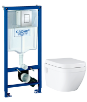 Комплект Унитаз подвесной Grohe Euro Ceramic 39703000 безободковый + Инсталляция Rapid SL 38772001 3 в 1 с кнопкой смыва