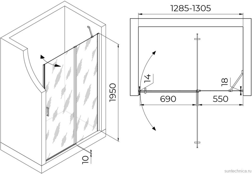 Душевая дверь в нишу RGW Leipzig LE-004 1300х1950 профиль хром, стекло прозрачное