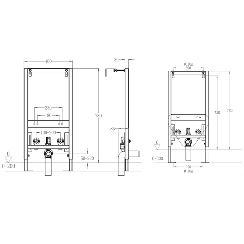 Инсталляция для биде Wonzon & Woghand WW-TI823A крепление к полу и стене
