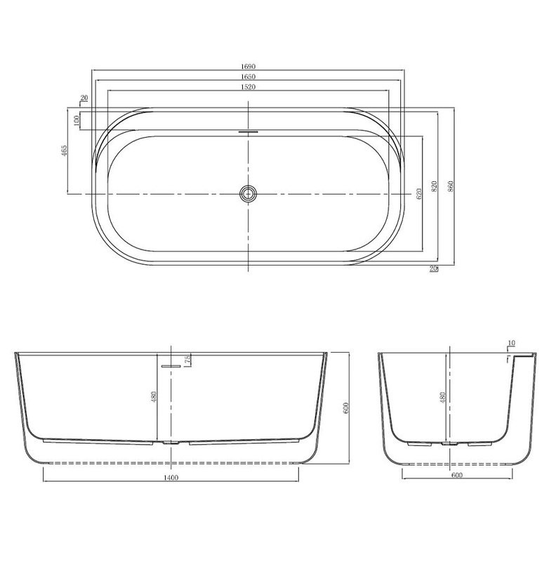 Ванна акриловая Azario Winchester 1690х860х600 свободностоящая, с сифоном и металлической рамой WIN17085
