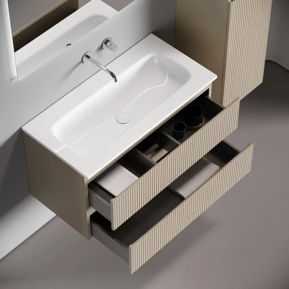 Тумба с раковиной Sancos Snob T 90 подвесная, beige soft, раковина СN7019wx
