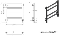 Полотенцесушитель электрический Grota Nosto 530х600 NP EL 60x55 см, подключение справа, слева, скрытое подключение справа, глянцевый хром, лесенка