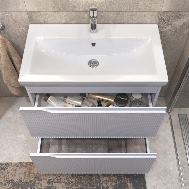 Тумба с раковиной Vigo Neo 80 напольная, 2 ящика, матовая белая