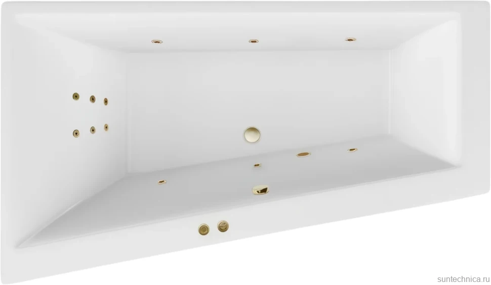Акриловая ванна Excellent Sfera Line L 170x100 см, угловая, левая, встраиваемая, с гидромассажем, белая, асимметричная, с каркасом, со сливом-переливом, фурнитура бронза