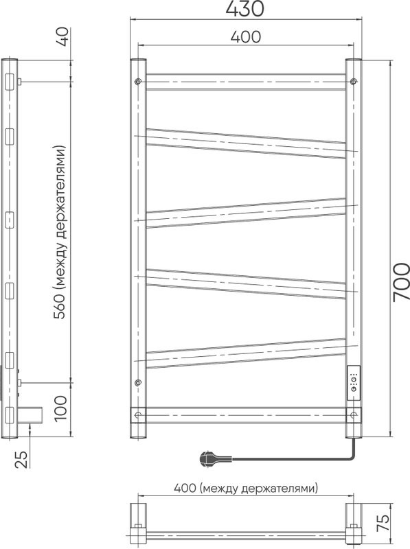 Полотенцесушитель электрический Indigo Element LCEEPF70-40BRRt черный муар