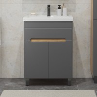 Тумба с раковиной SanStar Модена 60 напольная, графит софт, дуб вотан, раковина Фостер 60