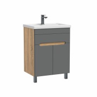 Тумба с раковиной SanStar Модена 60 напольная, графит софт, дуб вотан, раковина Фостер 60