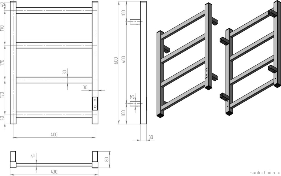 Полотенцесушитель электрический Двин J plaza neo, 60х40, оружейная сталь