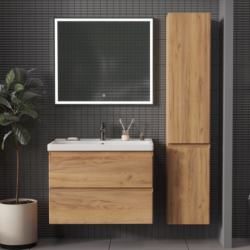 Мебель для ванной комнаты SanStar Riana 80 подвесная, дуб крафт золотой, раковина Fest 80