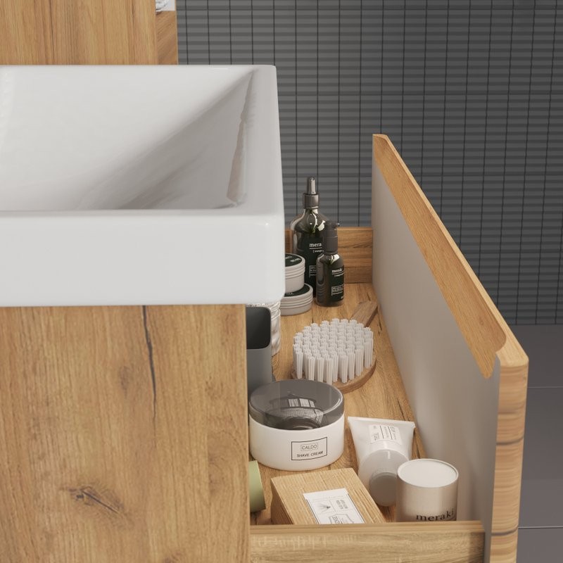 Мебель для ванной комнаты SanStar Riana 80 подвесная, дуб крафт золотой, раковина Fest 80