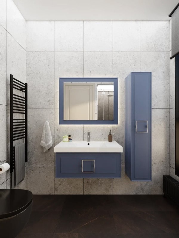 Мебель для ванной комнаты La Fenice Cubo 80 синяя, ручка хром