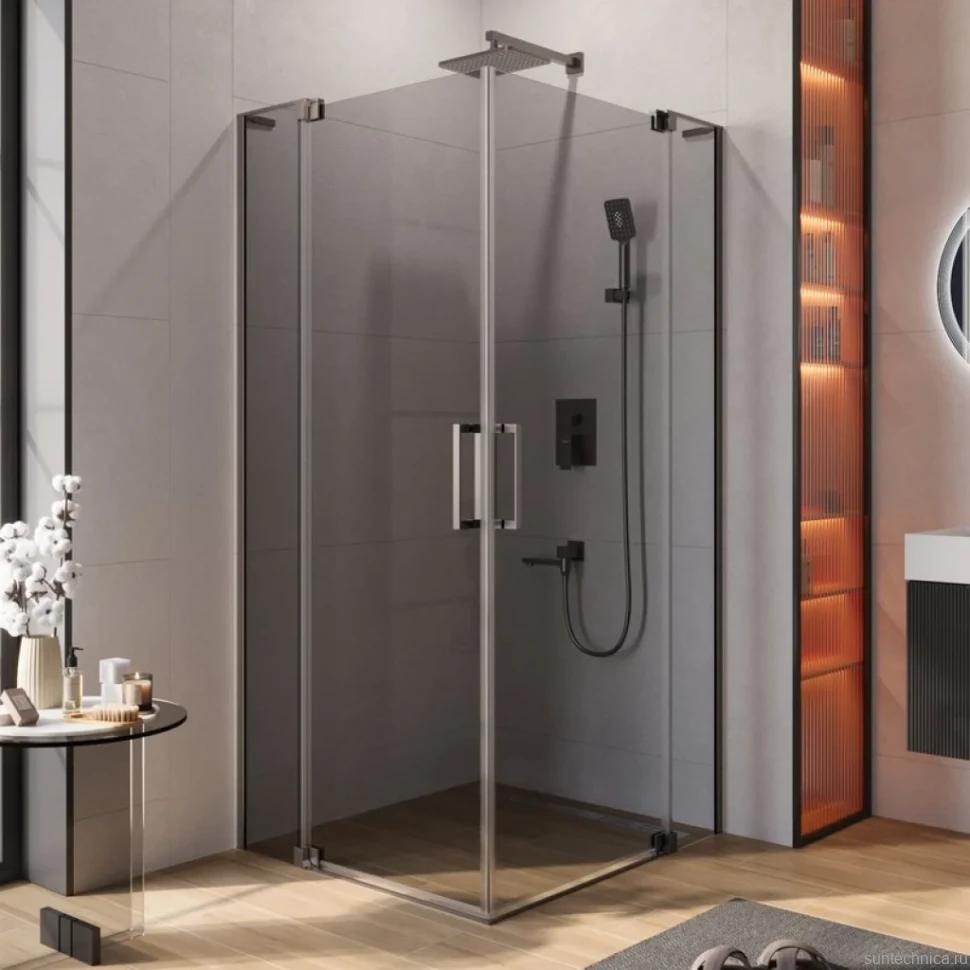 Душевой уголок Cezares Slider AH 2 70/80-80/90 GRIGIO GM профиль оружейная сталь, стекло серое