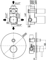 Встраиваемый смеситель для душа и ванны Paffoni Light LIG015HG С ВНУТРЕННЕЙ ЧАСТЬЮ, медовое золото