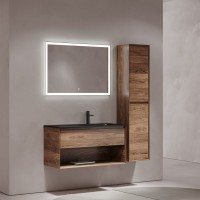 Мебель для ванной комнаты Sancos Marmi 1.0 100 R черная раковина, дуб чарльстон