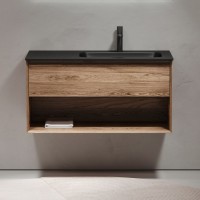 Мебель для ванной комнаты Sancos Marmi 1.0 100 R черная раковина, дуб чарльстон