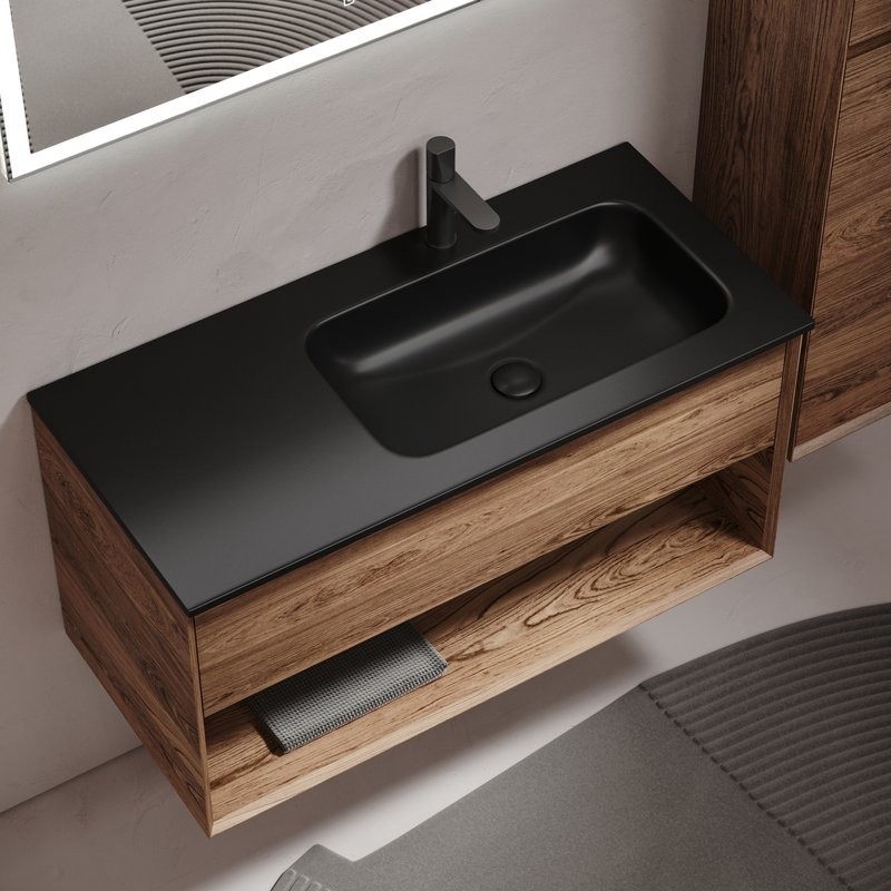 Мебель для ванной комнаты Sancos Marmi 1.0 100 R черная раковина, дуб чарльстон