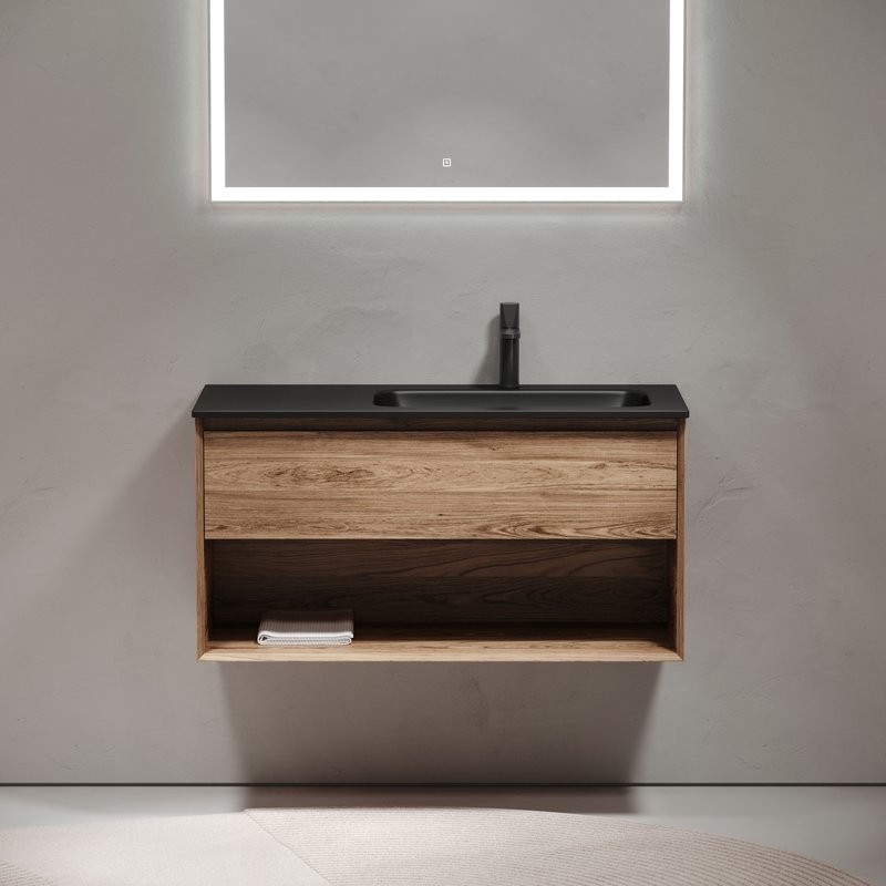 Мебель для ванной комнаты Sancos Marmi 1.0 100 R черная раковина, дуб чарльстон