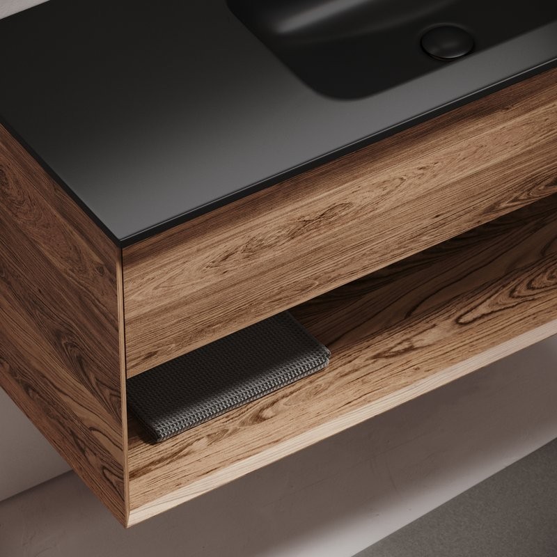 Мебель для ванной комнаты Sancos Marmi 1.0 100 R черная раковина, дуб чарльстон