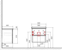 Тумба под раковину со столешницей STWORKI Колдинг 60 антрацит, сатиновая светло-серая