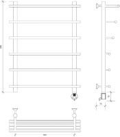 Полотенцесушитель электрический Secado Турин 6 85x55 см, подключение справа, глянцевый хром, лесенка, с полкой