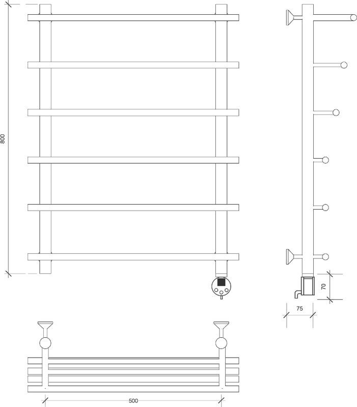 Полотенцесушитель электрический Secado Турин 6 85x55 см, подключение справа, глянцевый хром, лесенка, с полкой