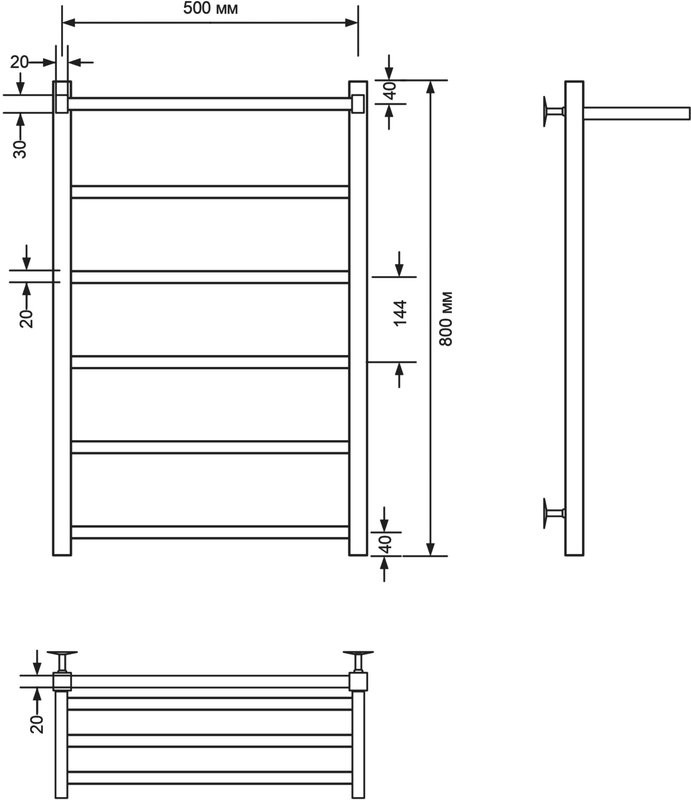 Полотенцесушитель водяной Comfysan Marte-K W-6 80х50 80x55 см, хром, лесенка, с полкой