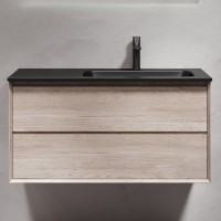 Тумба с раковиной Sancos Marmi 2.0 100 R черная раковина, дуб галифакс натуральный