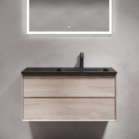 Тумба с раковиной Sancos Marmi 2.0 100 R черная раковина, дуб галифакс натуральный