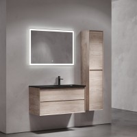 Тумба с раковиной Sancos Marmi 2.0 100 R черная раковина, дуб галифакс натуральный