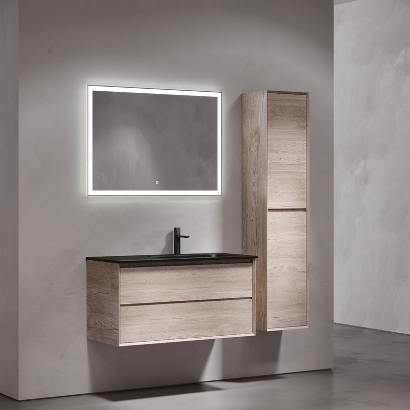 Тумба с раковиной Sancos Marmi 2.0 100 R черная раковина, дуб галифакс натуральный