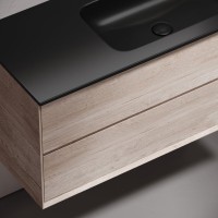Тумба с раковиной Sancos Marmi 2.0 100 R черная раковина, дуб галифакс натуральный