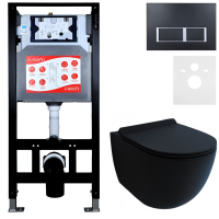 Комплект Унитаз подвесной Esbano Garcia ESUPGARCBM матовый черный + Инсталляция Fram + Кнопка ESINPRK12MB